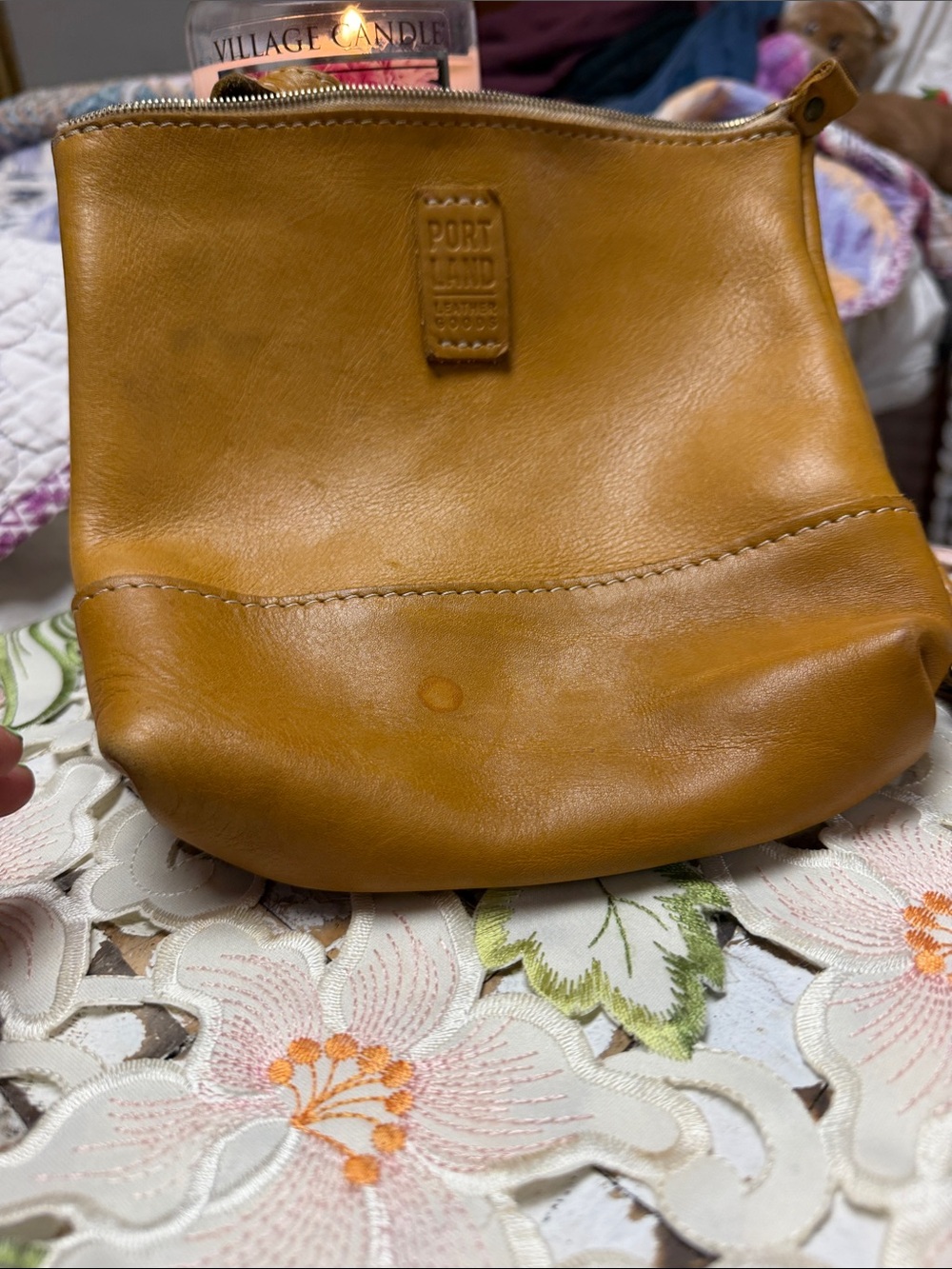 Portland Leather Mustard Zip Pouch *zipper needs to be replaced*